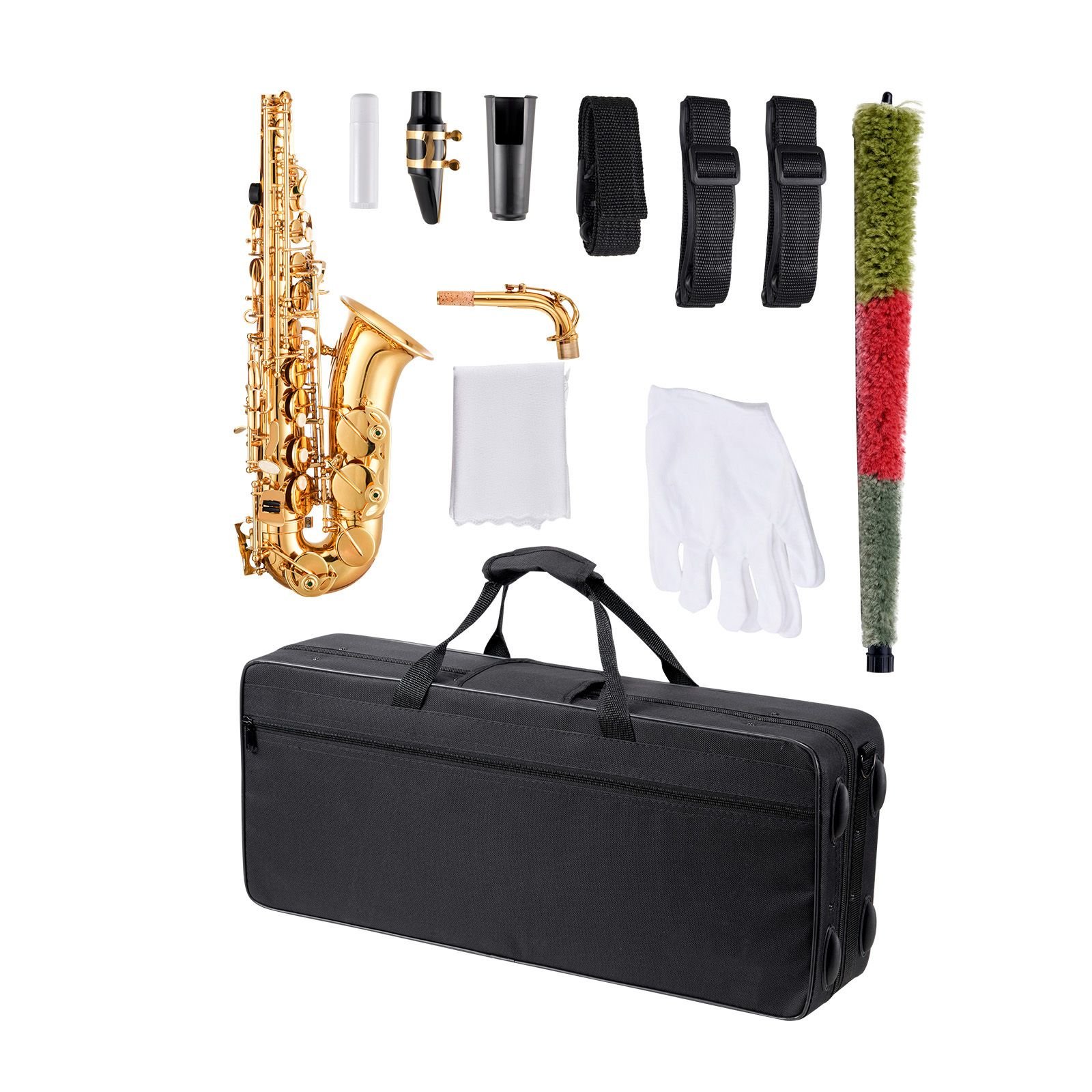 alto saxophone, e flat, brass saxophone beginner kit with carrying case, mouthpiece, straps, cleaning cloth rod, gloves, grease, neck strap, 23 keys alto sax kit, for beginners students, gold