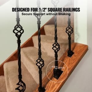 aluminum alloy baluster shoes square balusters baluster wrought spindles for staircase slant shoes with screw holes for 1/2 inch staircase balusters, black (50 pcs)(screws sold separately)