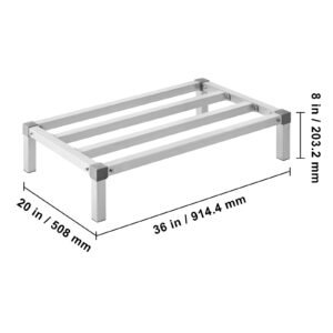 aluminum dunnage rack, 36' x 20' commercial food floor rack, 8' off the floor, 1000 lbs capacity all welded aluminum storage rack, for storage in restaurants, kitchens, garages and vehicles