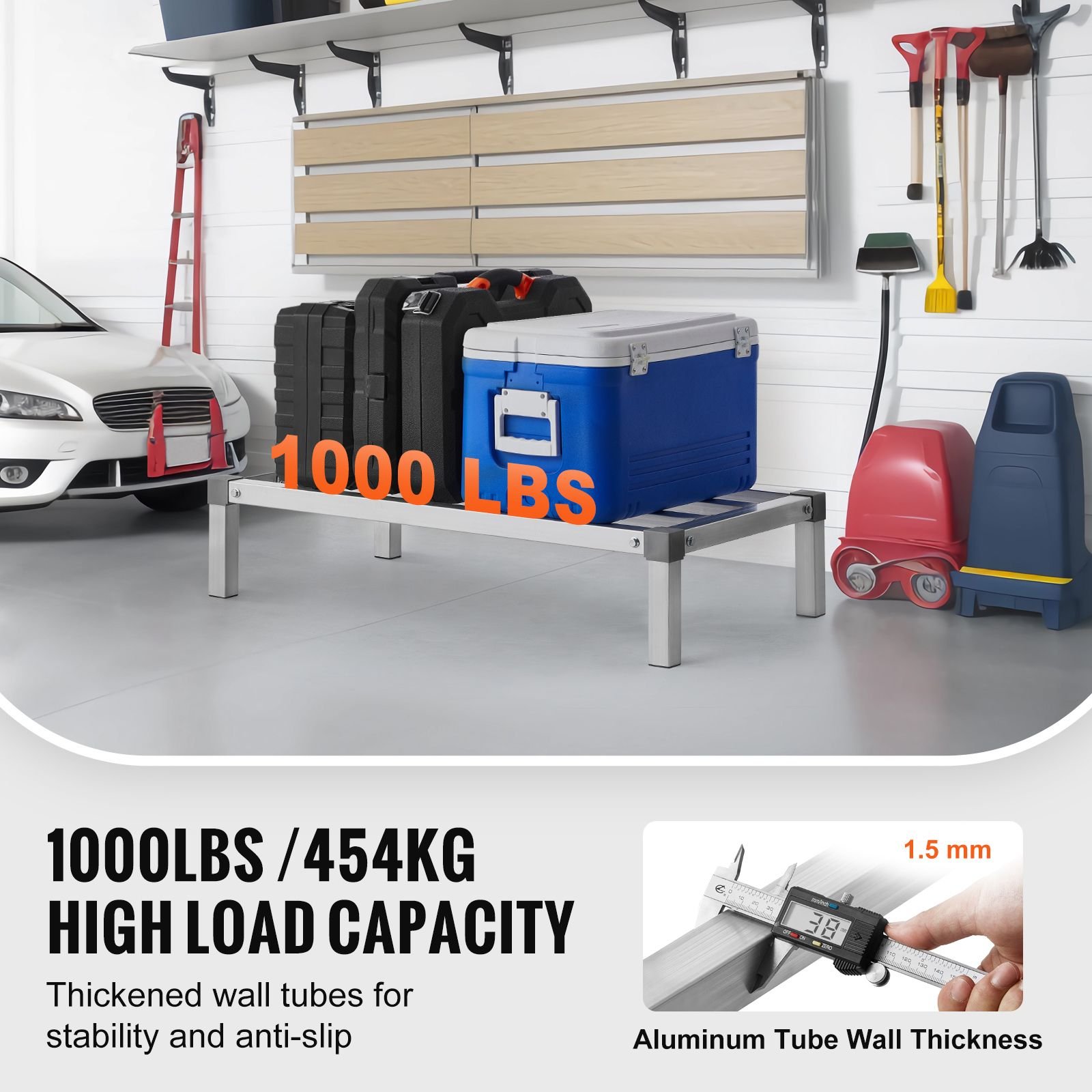 aluminum dunnage rack, 36' x 20' commercial food floor rack, 8' off the floor, 1000 lbs capacity all welded aluminum storage rack, for storage in restaurants, kitchens, garages and vehicles