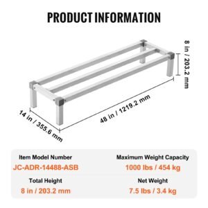 aluminum dunnage rack, 48' x 14' commercial food floor rack, 8' off the floor, 1000 lbs capacity all welded aluminum storage rack, for storage in restaurants, kitchens, garages and vehicles
