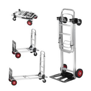 aluminum folding hand truck, 2 in 1 design 400 lbs capacity, heavy duty industrial collapsible cart, dolly cart with rubber wheels for transport and moving in warehouse, supermarket, garden