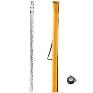 Aluminum Grade Rod, 14-Feet/10ths 6 Sections Telescopic Measuring Rod,Double-Sided Scale 1/10 ft Leveling Rod Stick,Aluminum Alloy Survey Rod w/ Bubble Level&Carrying Bag for Houses,Walls,Floors