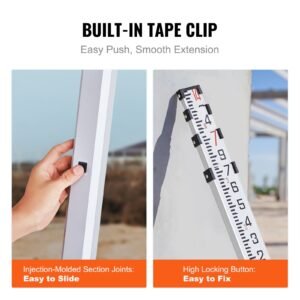 aluminum grade rod, 14 feet/10ths 6 sections telescopic measuring rod,double sided scale 1/10 ft leveling rod stick,aluminum alloy survey rod w/ bubble level&carrying bag for houses,walls,floors