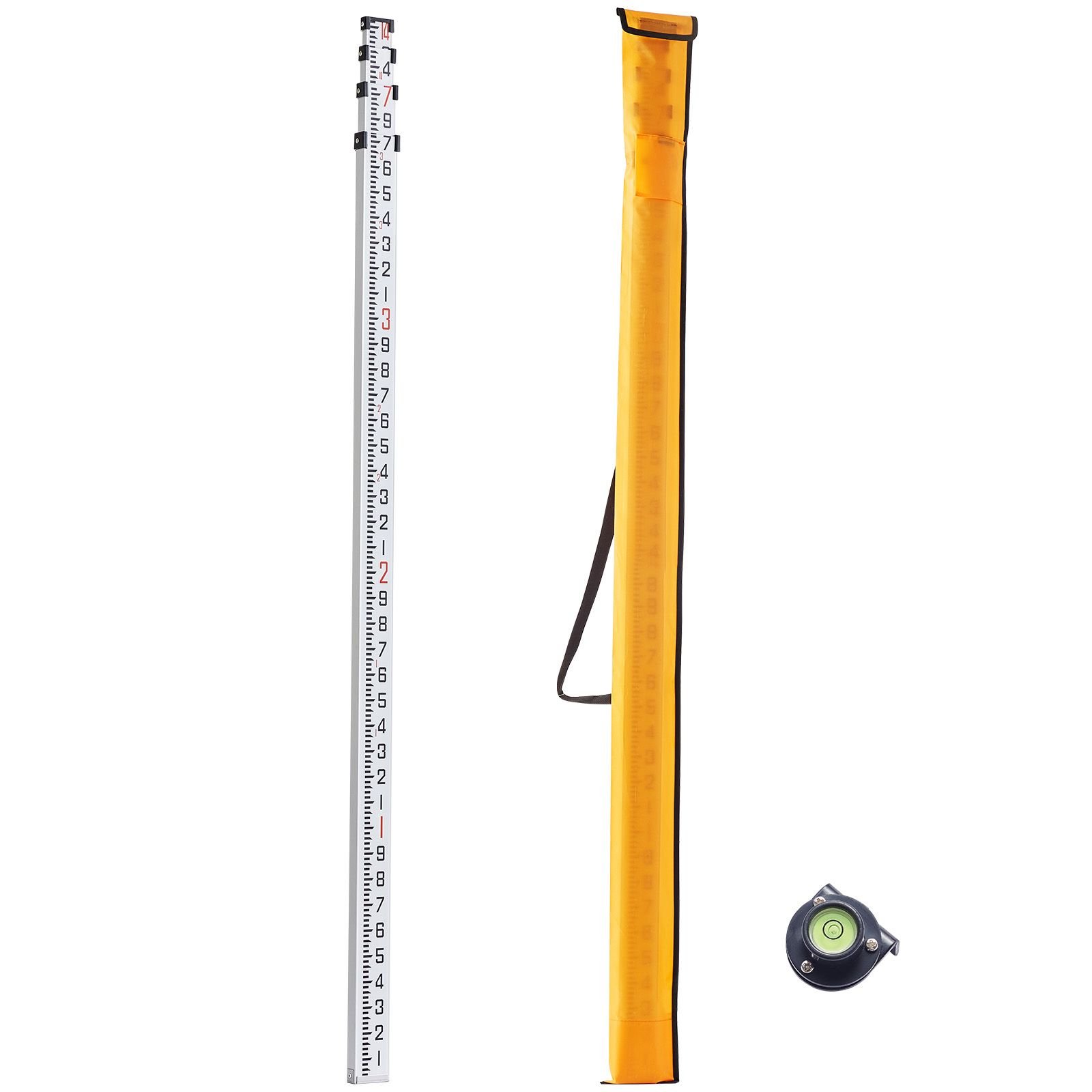aluminum grade rod, 14 feet/10ths 6 sections telescopic measuring rod,double sided scale 1/10 ft leveling rod stick,aluminum alloy survey rod w/ bubble level&carrying bag for houses,walls,floors
