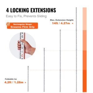 aluminum grade rod, 14 feet/8ths 4 sections telescopic measuring rod, double sided scale 1/8in leveling rod stick, aluminum alloy survey rod w/ bubble level &carrying bag for houses,walls,floors