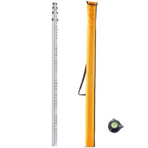 Aluminum Grade Rod, 14-Feet/8ths 4 Sections Telescopic Measuring Rod, Double-Sided Scale 1/8in Leveling Rod Stick, Aluminum Alloy Survey Rod w/ Bubble Level &Carrying Bag for Houses,Walls,Floors