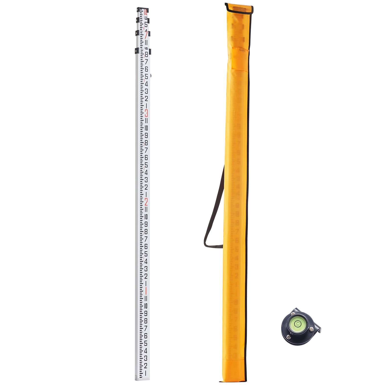 aluminum grade rod, 14 feet/8ths 4 sections telescopic measuring rod, double sided scale 1/8in leveling rod stick, aluminum alloy survey rod w/ bubble level &carrying bag for houses,walls,floors