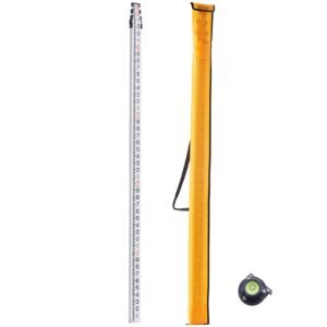 Aluminum Grade Rod, 16-Feet/10ths 4 Sections Telescopic Measuring Rod,Double-Sided Scale 1/10ft Leveling Rod Stick,Aluminum Alloy Survey Rod w/ Bubble Level &Carrying Bag for Houses,Walls,Floors