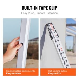 aluminum grade rod, 16 feet/10ths 4 sections telescopic measuring rod,double sided scale 1/10ft leveling rod stick,aluminum alloy survey rod w/ bubble level &carrying bag for houses,walls,floors