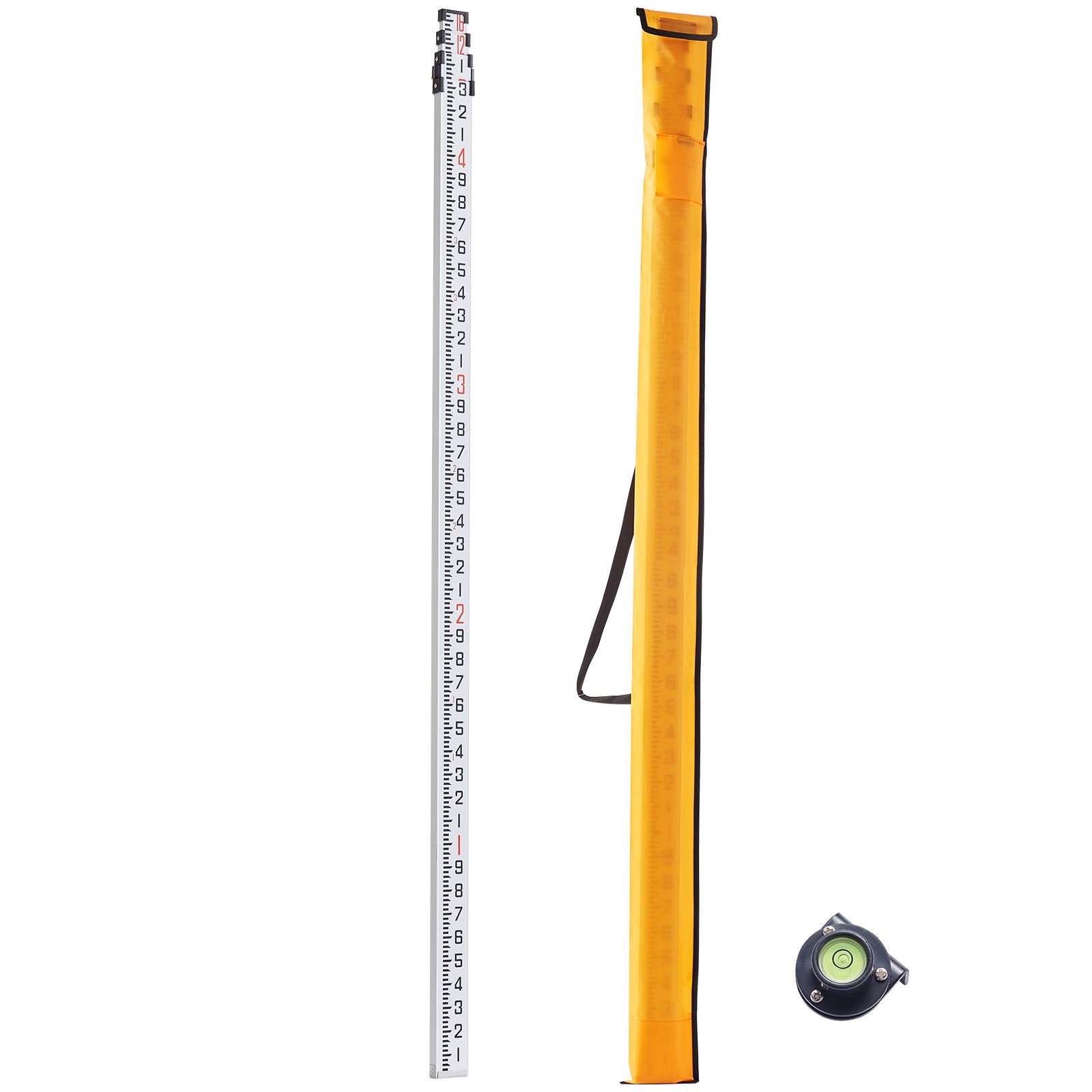 aluminum grade rod, 16 feet/10ths 4 sections telescopic measuring rod,double sided scale 1/10ft leveling rod stick,aluminum alloy survey rod w/ bubble level &carrying bag for houses,walls,floors
