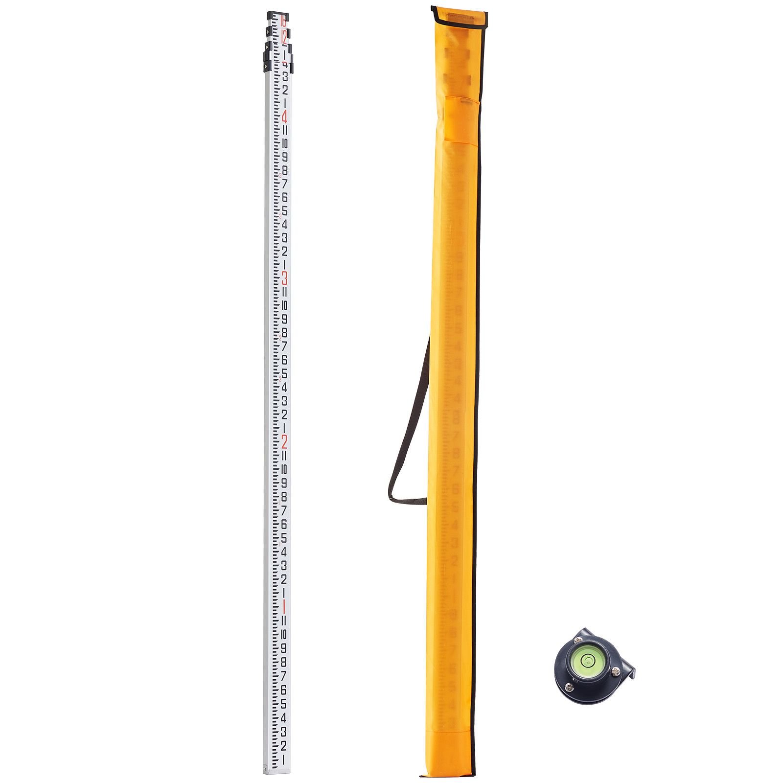 aluminum grade rod, 16 feet/8ths 4 sections telescopic measuring rod,double sided scale 1/8in leveling rod stick,aluminum alloy survey rod with bubble level &carrying bag for houses,walls,floors