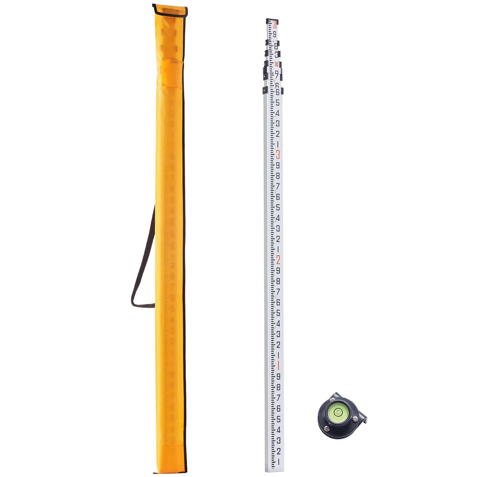 aluminum grade rod, 20 feet/10ths 6 sections telescopic measuring rod,double sided scale 1/10ft leveling rod stick, aluminum alloy survey rod w/ bubble level &carrying bag for houses,walls,floor