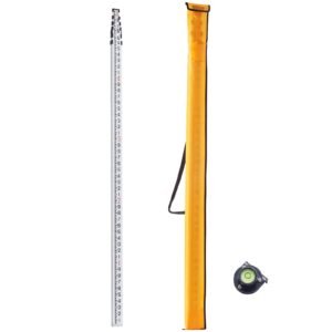 Aluminum Grade Rod, 25-Feet/10ths 6 Sections Telescopic Measuring Rod,Double-Sided Scale 1/10ft Leveling Rod Stick,Aluminum Alloy Survey Rod w/ Bubble Level &Carrying Bag for Houses,Walls,Floors