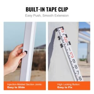 aluminum grade rod, 9 feet/10ths 3 sections telescopic measuring rod,double sided scale 1/10ft leveling rod stick,aluminum alloy survey rod with bubble level&carrying bag for houses,walls,floors
