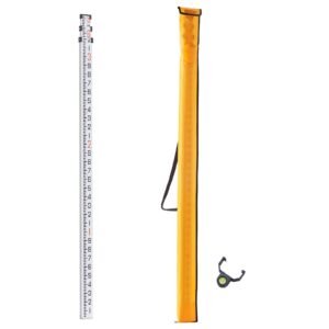 Aluminum Grade Rod, 9-Feet/10ths 3 Sections Telescopic Measuring Rod,Double-Sided Scale 1/10ft Leveling Rod Stick,Aluminum Alloy Survey Rod with Bubble Level&Carrying Bag for Houses,Walls,Floors