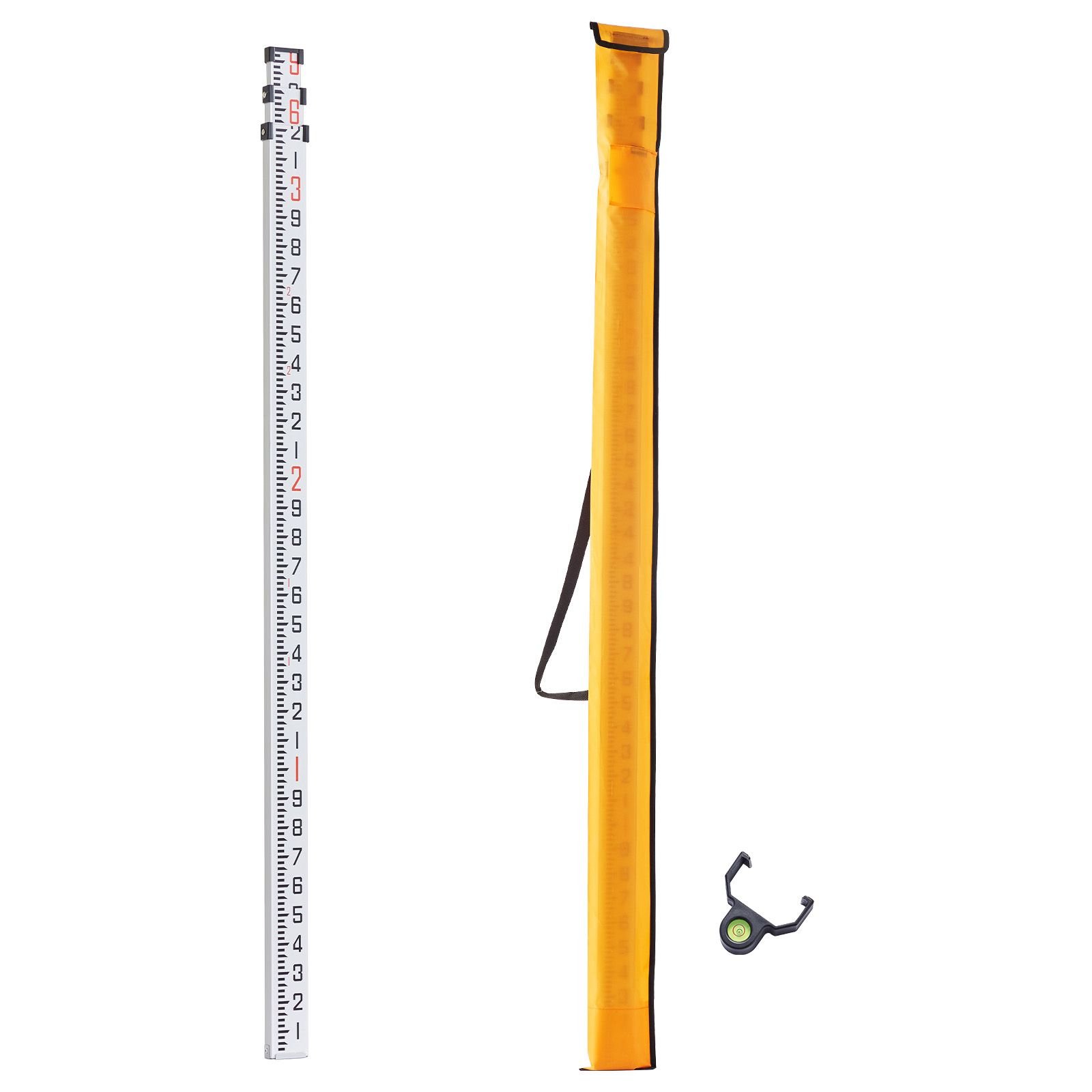 aluminum grade rod, 9 feet/10ths 3 sections telescopic measuring rod,double sided scale 1/10ft leveling rod stick,aluminum alloy survey rod with bubble level&carrying bag for houses,walls,floors