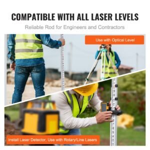 aluminum grade rod, 9 feet/8ths 3 sections telescopic measuring rod, double sided scale 1/8in leveling rod stick,aluminum alloy survey rod with bubble level &carrying bag for houses,walls,floors