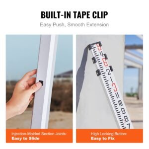 aluminum grade rod, 9 feet/8ths 3 sections telescopic measuring rod, double sided scale 1/8in leveling rod stick,aluminum alloy survey rod with bubble level &carrying bag for houses,walls,floors