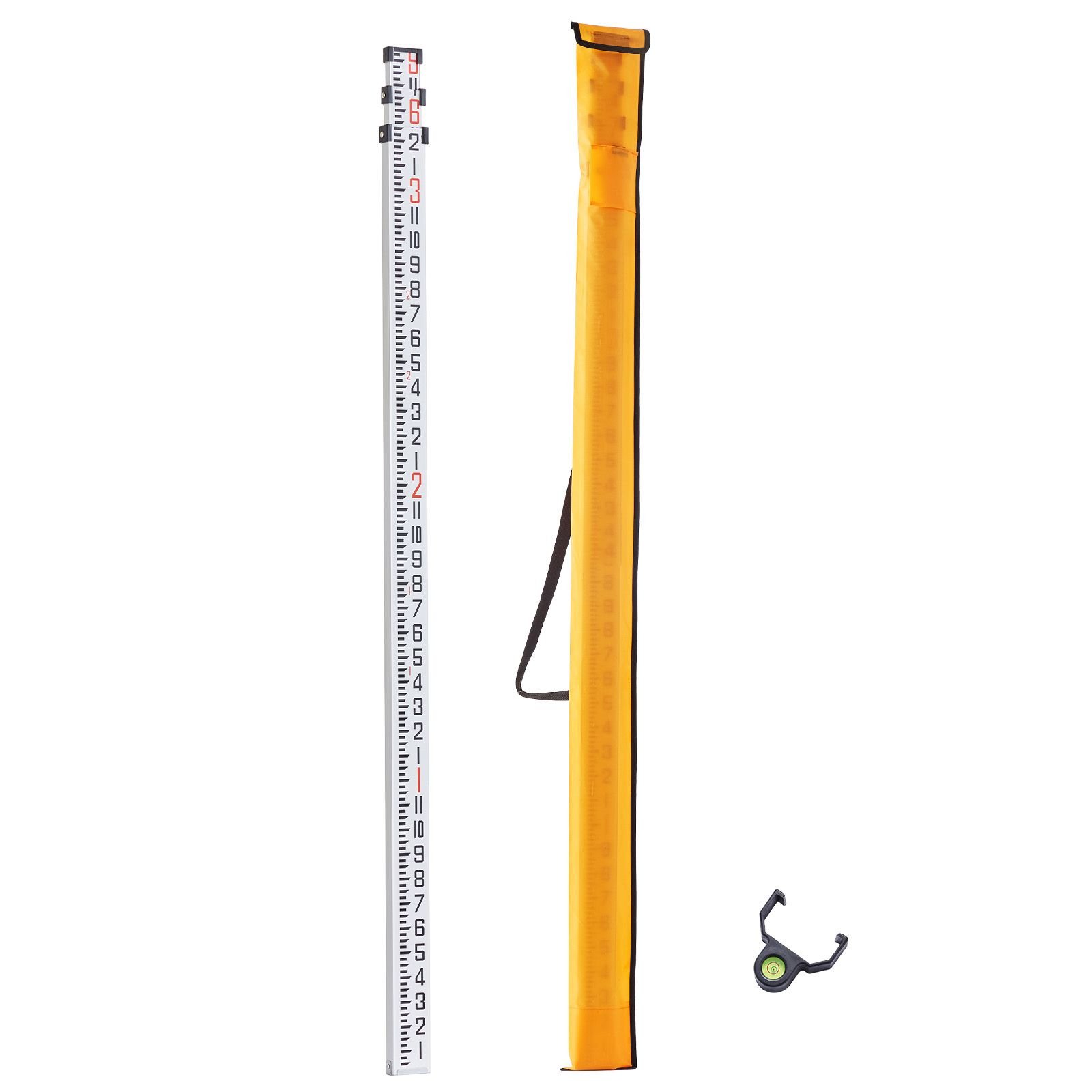 aluminum grade rod, 9 feet/8ths 3 sections telescopic measuring rod, double sided scale 1/8in leveling rod stick,aluminum alloy survey rod with bubble level &carrying bag for houses,walls,floors