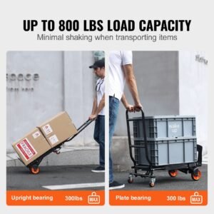 aluminum hand truck, 2 in 1, 300 lbs load capacity, heavy duty industrial convertible folding hand truck and dolly, utility cart converts from hand truck to platform cart with rubber wheels