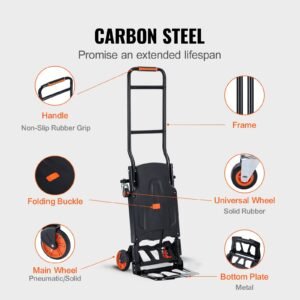 aluminum hand truck, 2 in 1, 300 lbs load capacity, heavy duty industrial convertible folding hand truck and dolly, utility cart converts from hand truck to platform cart with rubber wheels