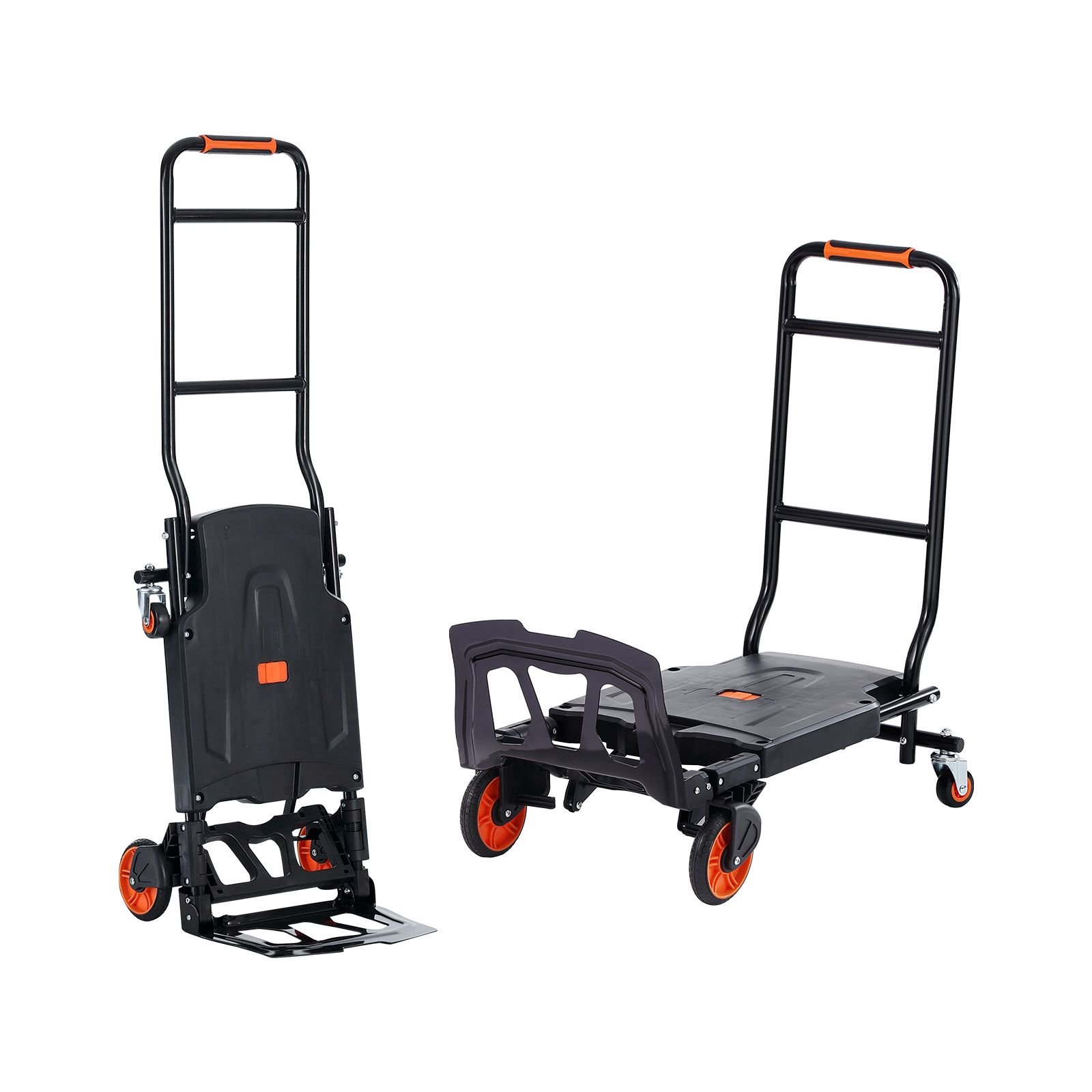 aluminum hand truck, 2 in 1, 300 lbs load capacity, heavy duty industrial convertible folding hand truck and dolly, utility cart converts from hand truck to platform cart with rubber wheels