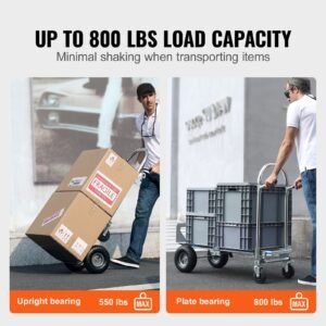 aluminum hand truck, 2 in 1, 800 lbs load capacity, heavy duty industrial convertible folding hand truck and dolly, utility cart converts from hand truck to platform cart with rubber wheels