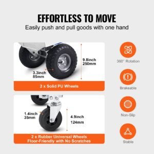 aluminum hand truck, 2 in 1, 800 lbs load capacity, heavy duty industrial convertible folding hand truck and dolly, utility cart converts from hand truck to platform cart with rubber wheels