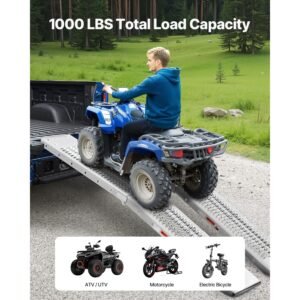 aluminum ramps, 1000 lbs, 2pcs heavy duty ramps with wider ramp surface, universal stable loading ramp with handles, fit for atv, utv, motorcycle, electric bicycle, etc.