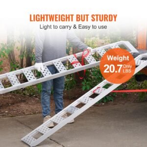 aluminum ramps, 1250lbs, straight ramp with treads and load straps, portable loading ramp for motorcycles, atvs, trucks, lawn mower, dirt bike, garden tractor, 78"l x 12"w, 2pcs