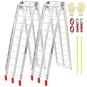 aluminum ramps, 1500 lbs folding loading ramps for pickup trucks bed, trailers ramp with load straps for dirt bike, utv, atv, trucks, lawn mowers, snowblower, cargo trailer, 89"l x 12"w, 2 pcs