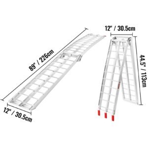 aluminum ramps, 1500 lbs folding loading ramps for pickup trucks bed, trailers ramp with load straps for dirt bike, utv, atv, trucks, lawn mowers, snowblower, cargo trailer, 89"l x 12"w, 2 pcs