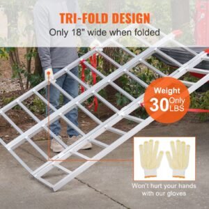 aluminum ramps, 1500 lbs, tri fold ramp with load straps, folding loading ramp for motorcycle, tractor, atv/utv, trucks, lawn mower, snow blower, 77"l x 54"w, 1 pc