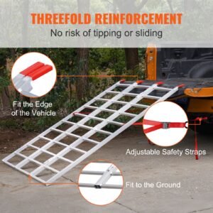 aluminum ramps, 1500 lbs, tri fold ramp with load straps, folding loading ramp for motorcycle, tractor, atv/utv, trucks, lawn mower, snow blower, 77"l x 54"w, 1 pc