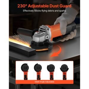 angle grinder, 4 1/2" electric grinder power tool, 8amps 12000rpm high speed corded angle grinders with 230° adjustable dust guard for metal grinding, cutting, rust removal (disc not included)