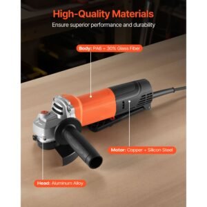 angle grinder, 4 1/2" electric grinder power tool, 8amps 12000rpm high speed corded angle grinders with 230° adjustable dust guard for metal grinding, cutting, rust removal (disc not included)