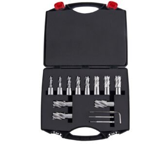 Annular Cutter Set, 13 pcs Weldon Shank Mag Drill Bits, 7/16" to 1-1/16" Cutting Diameter, 1" Cutting Depth, M2AL HSS, 2 Pilot Pins, Hex Wrench and Portable Case, for Using with Magnetic Drills