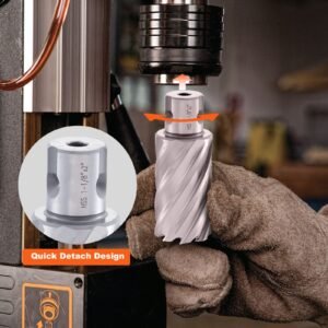 annular cutter set, 6 pcs universal shank mag drill bits, 1" to 2" cutting diameter, 2" cutting depth, m2al high speed steel, with 2 pilot pins and portable case, for using with magnetic drills
