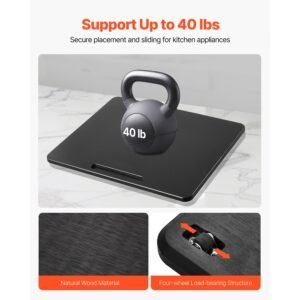 appliance slider, medium 13 x 16 inch, rolling sliding tray with silent rubber wheels & hollow handle, easy to clean, appliance rolling tray for coffee maker, kitchen countertop, black