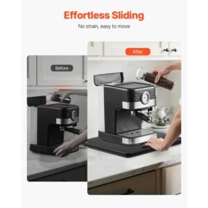 appliance slider, medium 13 x 16 inch, rolling sliding tray with silent rubber wheels & hollow handle, easy to clean, appliance rolling tray for coffee maker, kitchen countertop, black