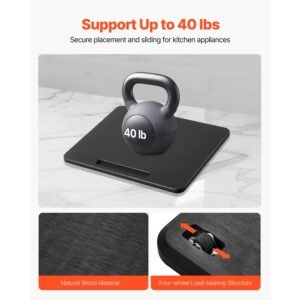 appliance slider, small 10.5 x 13 inch, rolling sliding tray with silent rubber wheels & hollow handle, easy to clean, appliance rolling tray for coffee maker, kitchen countertop, black
