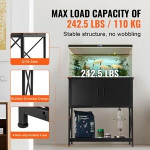 aquarium stand, 29 gallon fish tank stand, 28.7 x 16.5 x 30 in steel and mdf turtle tank stand, 242.5 lbs load capacity, reptile tank stand with storage cabinet and embedded power panel, black