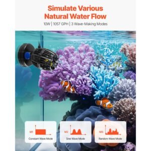 aquarium wave maker, 10w, 1057 gph quiet and strong dc powerhead, adjustable fish tank circulation pump with controller, strong magnetic base, 360° rotating wavemaker, for freshwater saltwater