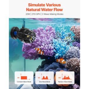 aquarium wave maker, 20w, 2113 gph quiet and strong dc powerhead, adjustable fish tank circulation pump with controller, strong magnetic base, 360° rotating wavemaker, for freshwater saltwater