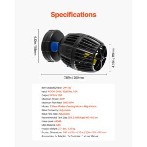aquarium wave maker, 40w, 3963 gph quiet and strong dc powerhead, adjustable fish tank circulation pump with controller, strong magnetic base, 360° rotating wavemaker, for freshwater saltwater