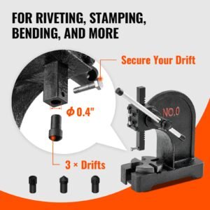 arbor press, 0.5 ton manual arbor press, 4.6" maximum height, cast iron heavy duty manual desktop arbor press, precision hand press for stamping, bending, stretching, forming