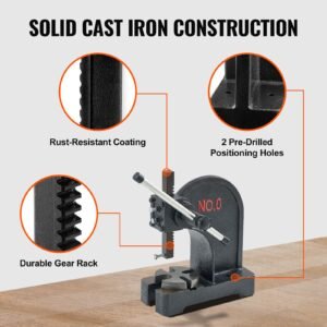arbor press, 0.5 ton manual arbor press, 4.6" maximum height, cast iron heavy duty manual desktop arbor press, precision hand press for stamping, bending, stretching, forming