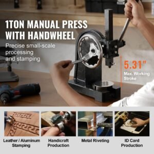 arbor press, 1 ton manual arbor press with handwheel, 5.9" maximum height, cast iron heavy duty manual desktop arbor press, precision hand press for stamping, bending, stretching, forming
