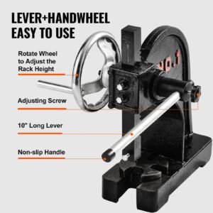 arbor press, 1 ton manual arbor press with handwheel, 5.9" maximum height, cast iron heavy duty manual desktop arbor press, precision hand press for stamping, bending, stretching, forming
